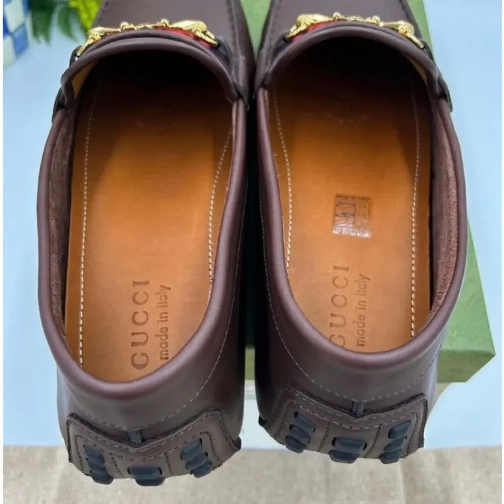 Men’s Gucci Aryton web striped leather loafers size 12.5 fits 13 US made Italy